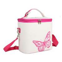 Durable water resistant butterfly printed thermo lunch bag with shoulder strap