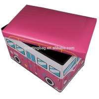 Valentine's Day Pink 60's Love Bus Collapsible Toy Storage Box and Closet Organizer for Kids - Cushion Top