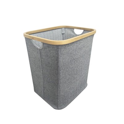 New novelty Natural Bamboo & Linen Rectangular Standing Dirty Clothes hamper portable closet Laundry Basket