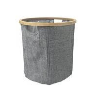 Foldable Laundry Basket Bamboo & Linen Round Dirty Clothes Bin portable closet Laundry Basket