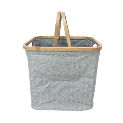 Rectangle Laundry Basket Bamboo & Linen  Dirty Clothes hamper portable closet Laundry Basket With Handles